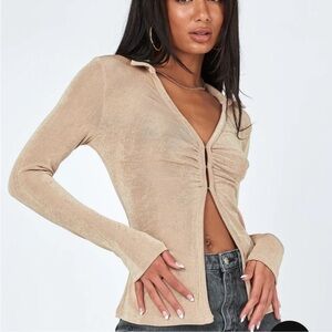 NWT Princess Polly Valeria Long Sleeve Top in Beige Size‎ 0